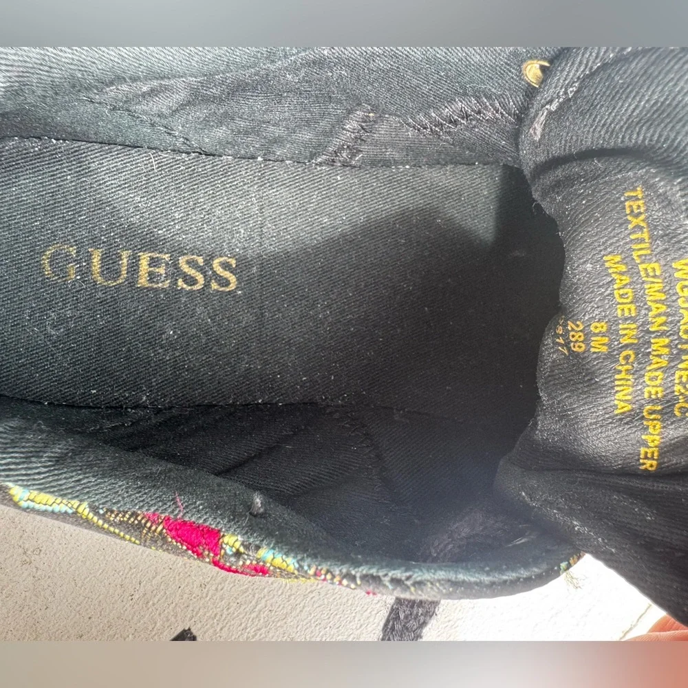 Guess Black Sneakers with Floral brocade Asian inspired Accents 8 - Picture 8 of 12